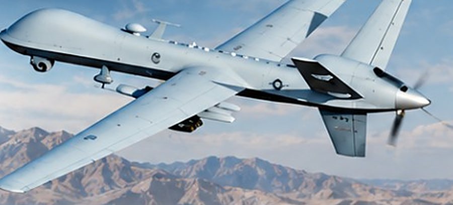 An unmanned aircraft in flight over a desert mountain range · Discovium AI materials discovery · Quantum Ventura, makers of CyberNeuro-RT (CNRT) · machine learning anomaly detection for enterprise and government networks · edge-to-cloud network security · Discovium AI materials discovery